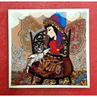 Плитка Керамическая * Изразец * Фея с Кошкой * Ручная Работа * 10 на 10 * PLAKART CERAMICS * (2) * Очень Красивая !