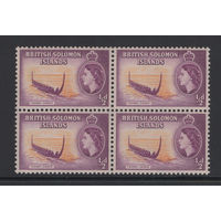 Британские Соломоновы острова /British Solomon Islands 1956** Каноэ Аборигены Елизавета II Квартблок Mi#81