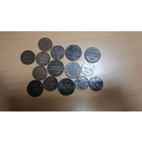 Медные монеты. 1 копейка разных эпох. 14 штук