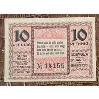 Нотгельд 10 пфеннигов 1921 год. Шварц,. Веймарская республика