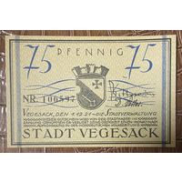 Нотгельд 75 пфеннигов 1921 год. Вегезак. Веймарская республика