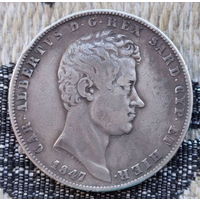 Италия остров Сардиния 5 лир 1847 года. Король Альберт. Серебро! Сторгуй за свою цену, предложи обмен! S210