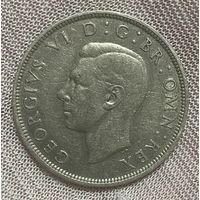 Монета 1/2 кроны 1942 год. Великобритания. Король Георг VI. Серебро