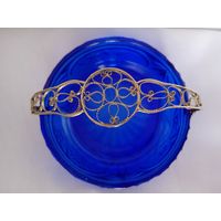 Корзинка. Вазочка. Конфетница. Насыщенный синий цвет. Кобальт. Скань. Серебрение