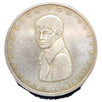 5 марок 1977 G Генрих фон Клейст! Серебро 11.2 грамма 625 пробы! ВОЗМОЖЕН ОБМЕН!