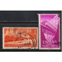 Испания Кор 1958 Международный конгресс железнодорожников Экспресс Талго у монастеря Эскориал Поезд с тепловозом 1600 на мосту через ущелье Деспенаперрос #1132-3