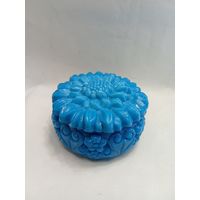 Шкатулка Хризантема Чехословакия лазуритовое стекло Редкость