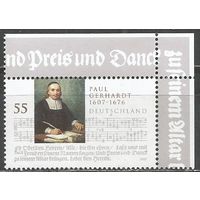 Германия. 400 лет со дня рождения П.Герхардта. Теолог, композитор. 2007г. Mi#2592.