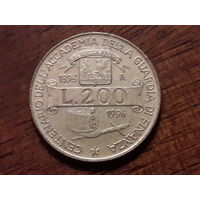 Италия 200 лир 1996 год. 100 лет Таможенной академии