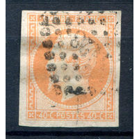 Франция (Империя) - 1853/61г. - император Наполеон III, 40 с - 1 марка - гашёная, слегка погнут левый нижний уголок [Mi 16]. #1-Fr-57-A-1
