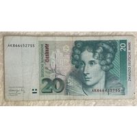 Банкнота 20 марок 1991 год. ФРГ. Аннетте фон Дросте-Хюльсхофф