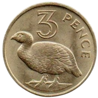 Королевство Гамбия (Британская Гамбия). 3 пенса (пенни) 1966. Фауна. Птица турач (франколин). Unс. Редкая.