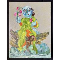 Путешествие на птице;Ржеусский А.В./1958-2023/;(Ржеутский А) "Путешествие на птице", холст, масло. Размер 80х60 см.