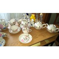 Сервиз чайный Дулево НОВЫЙ винтаж 1960 Руч роспись Позолота Тонкий фарфор