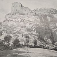 Развалины замка Каноссы. Энциклопедическая гравюра .23х15см. конец19 нач.20век.