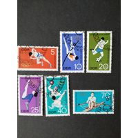 ГДР 1968 Полная серия марок "Летние олимпийские игры в Мехико" (гашение с клеем и наклейками и следами от них) Mi.1404-1409 каталог 4.00 евро