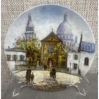 Винтаж, "Церковь Святого Петра и базилика Сакре-Кёр на Монмартре", декоративная тарелка из коллекции "12 достопримечательностей Парижа", Limoges 1981, France, Louis Dali