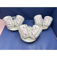 Набор чайно-кофейных пар Яблоневый цвет, костяной фарфор, деколь, золочение, Ленинградский фарфоровый завод, СССР, 1986-1991 гг.