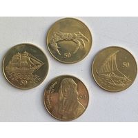 Остров Рождества 50 центов 2016 г. Парусник, лодка, краб, Дампьер. Набор 4 монеты