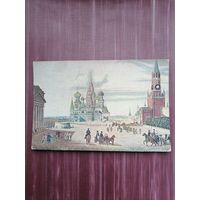 Старая открытка. Красная площадь в Москве. Старая гравюра. Чистая