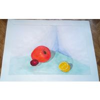 Картина яблоко натюрморт 1990е акварель