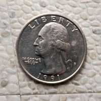 1/4 доллара (квотер) 1991(Р) года США.