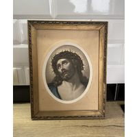 Старинная литография Христос в терновом венце в раме