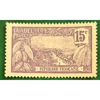 Гваделупа 1905. Стручки какао, бананы и вид на город Уэльмон