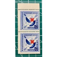СССР 1963 "100 лет Международному Красному Кресту. Юбилейная эмблема Международного Красного Креста." Вертикальная пара с полем ** 463