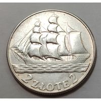 2 злотых 1936, кораблик, штемпельный блеск!