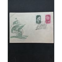 Польша 1958 КПД с полной серией марок "350 лет со дня появления первых польских эмигрантов в Америке" (спецгашение, перегиб конверта, сзади есть следы от наклеек) Mi.1073-1074 каталог 1.00 евро