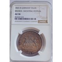 Стрелковый талер Бремен 1865 год AU-58 NGC