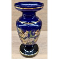 Ваза Чехословакия 1970-80г ручная роспись кобальт стекло
