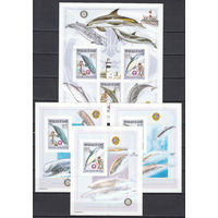 Фауна. Дельфины. Гвинея. 2002. Малый лист и 3 блока б/з. Michel N 4011-4013, бл783-785 (40,0 е)