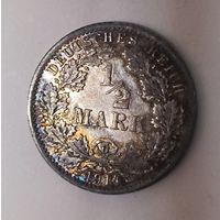 1/2 марки 1914 Германия в красивой патине