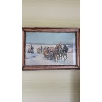 Картина акварель старинная, польский художник