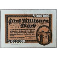 Германия 5 миллионов 5000000 марок 1923 г., Крефельд (Crefeld, Рейнская провинция) В7:912k