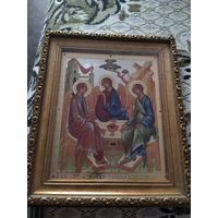 Икона Троица золочение в киоте отличная 28/24