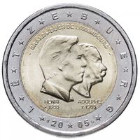 2 евро 2005 Люксембург  Великие герцоги Генри и Адольф UNC из ролла