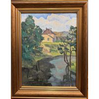 Дьяконов С.Д "Родные места",1974г. Картон, масло. Размер с рамой 40х50 см.