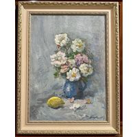 Дмухайло И.С "Розы", 1990г. Холст, масло. Размер 70х50 см. С рамой 65,5х85 см.
