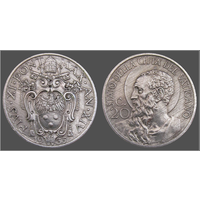 Ватикан, 20 чентезимо 1935, редкость - R2, сост. AU, м.д. Рим, Папа Пий XI (1929–1938), KM #3, тираж 11 тыс.