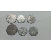 4 гривенника и два двугривенных Екатерины II.С рубля