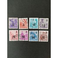 ГДР 1954 Полная серия марок стандарт "Пятилетка" с надпечаткой нового номинала" (гашение без клея) печать типографская Mi.435х-442х каталог 13.40 евро