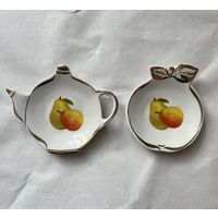 НАБОР 2 предмета. Фарфоровая подставка для чая (фрукты с позолотой).  ДФЗ