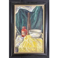 Скрипниченко Г.С. - художник-сюрреалист, "белорусский Дали". "Натюрморт" (с красной бутылкой) 1966г. ДВП, масло. Размер 61,5х37 см.