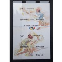 Болгария 1990г. Спорт.Серия: ОИ в Барселоне. Блок.Теннис.(без зубц.) Mi: 1211B.