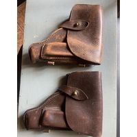 Из мягкой , ещё качественной выделки кожи, советские  кабуры винтажной потёртости  с разными вариантами крепёжных ремешков