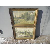 Картины Болото.Журавли и Летний день репродукции на ткани 70-е г.С рубля.