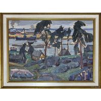 Рогалевич М.В "Родныя мясціны",1960г. Картон, масло. Размер с рамой 61х46,5 см.